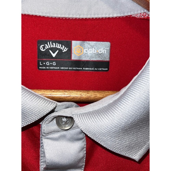 Callaway Opti-Dri Mens Large Golf Polo Shirt Red Grey Colorblock Short Sleeve - Picture 2 of 4